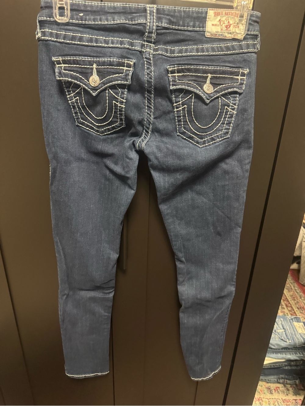 True Religion Women's Indigo Skinny Jeans with Signature Pocket Stitching